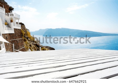 white wooden floor background and summer landscape 