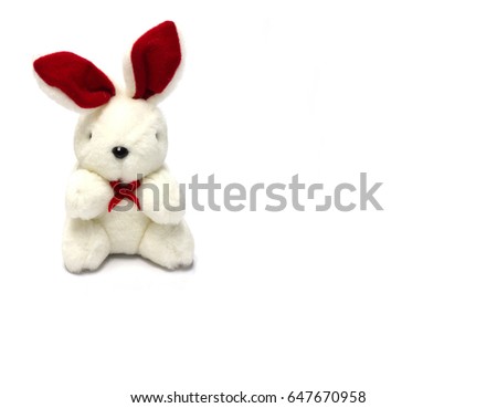rabbit doll with white background isolate copy space for text 