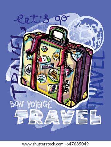 Hand drawn doodle travel illustration. Let's go travel