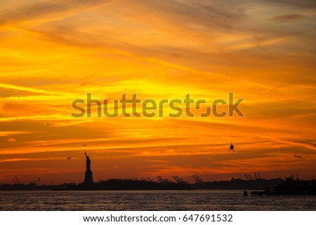 Sunset at Statue of liberty