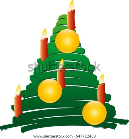 christmas tree made of marker strokes with golden baubles and red candlesticks