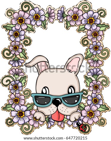 Greeting card dog with flowers
