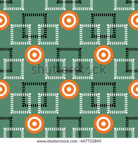 Seamless geometric pattern with squares and circles. Vector art.
