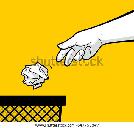 Man hand throwing crumpled paper in basket Royalty-Free Stock Photo #647755849