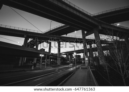 Portland Oregon crossover bridges in black and white
