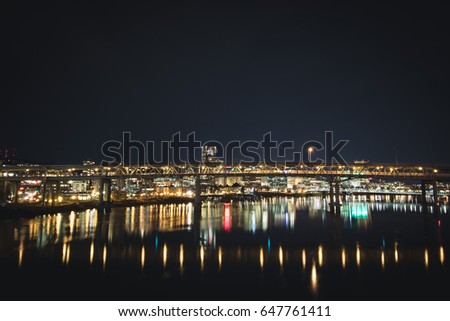 Portland city at night waterfront 