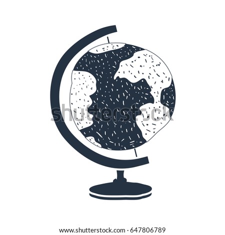 white background with dark blue hand drawn silhouette of globe earth vector illustration