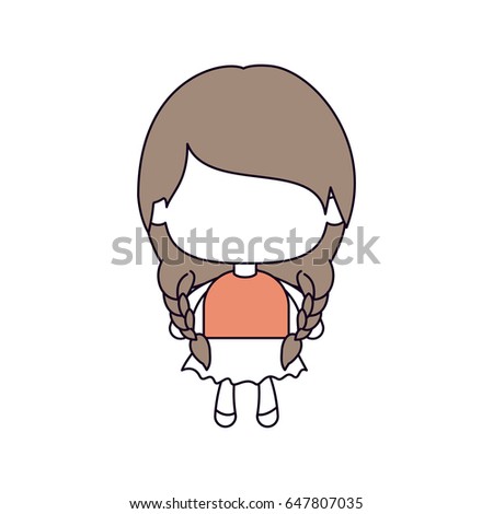 silhouette color sections of faceless little girl with pigtails hair and braided in light brown vector illustration
