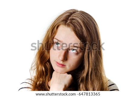 Young teenage girl closeup portrait with different emotions, isolated
