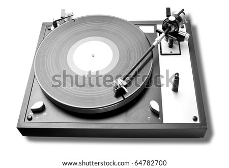 Analog turntable playing record. Isolated and work path included