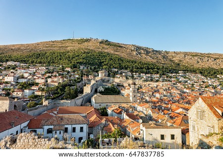 Panorama on the Old town with fortress walls, Dubrovnik, Croatia