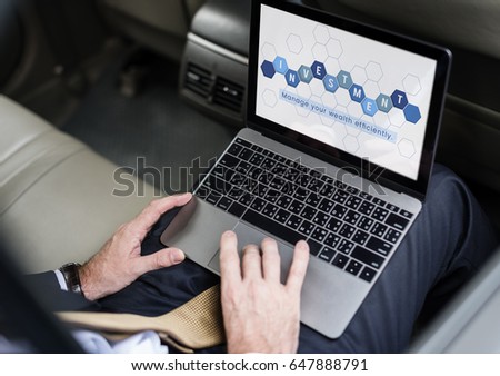 Business economics financial transaction investment graphic on laptop