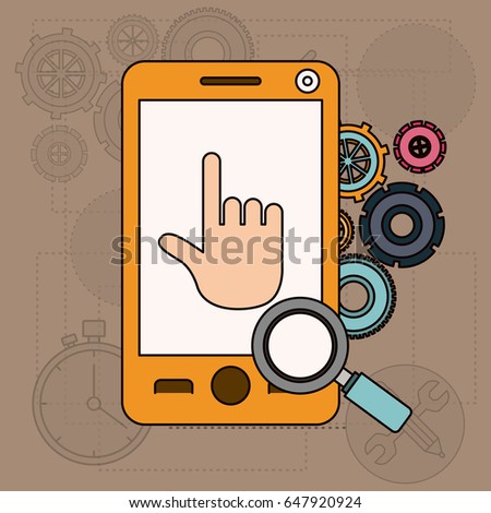 background with smartphone and tools for search vector illustration