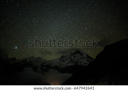 Mt.Machapuchare in the night with gain and soft focus