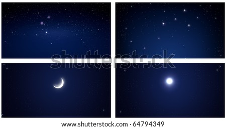 Dark blue sky with moon and star
