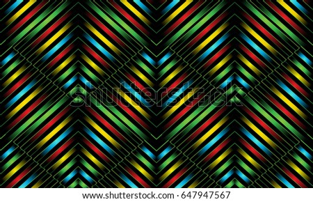 Modern geometric striped seamless pattern.Abstract creative background wallpaper illustration with colorful stripes, lines, rhombus, shapes and 3d ornaments. Vector surface texture for fabric, textile