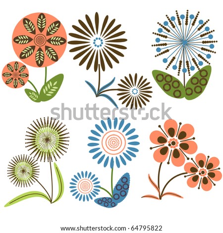 Collection of stylized vector flowers