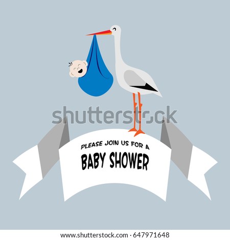 The card baby shower with a bringing baby-boy white stork