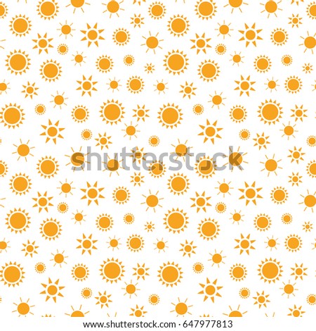 Sun seamless pattern. Seamless Pattern with Shiny orange Sun on white Background. Vector