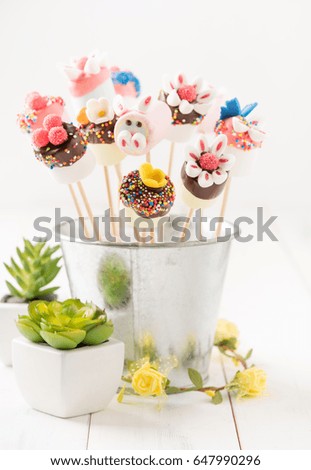 cute marshmallow on skewer food in pot and white background, selective focus