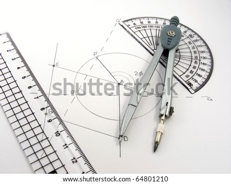 A geometry image with geometrical diagram & utensils