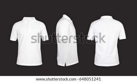 Polo t shirt template, front view, sideways, behind on the grey background Royalty-Free Stock Photo #648051241
