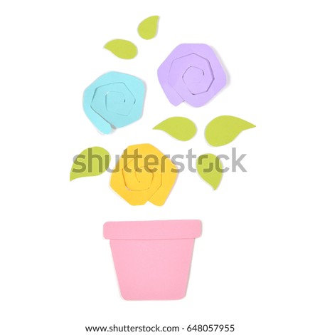 Roses in a pot paper cut on white background - isolated