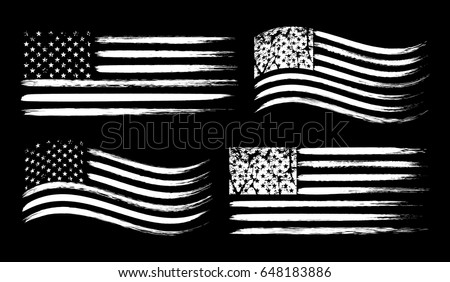 USA American grunge flag set, white isolated on black background, vector illustration. Royalty-Free Stock Photo #648183886