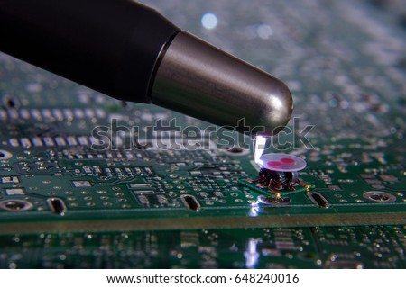 ESD sparks over RF electronics components Royalty-Free Stock Photo #648240016