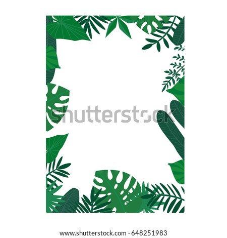 a vector frame or border with tropical leaves; blank to place any text or logo; great for cards or posters