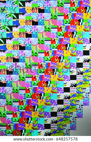 Photograph of digital glitch or colorful texture pixel display error