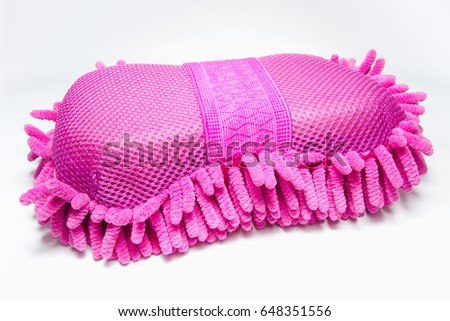 Isolated picture : Microfiber Sponge for using to wash the car. Pink Color.
