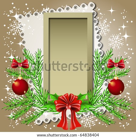 Christmas background with frame for photos or text box. Raster version of vector.