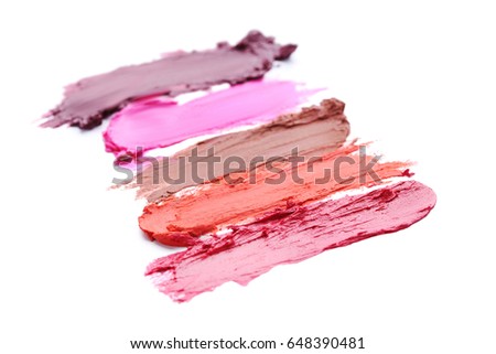 Stroke of lipsticks on a white background