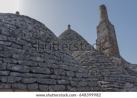 Trullo, Puglia. Italy. Stone houses. Murgia. Details of the land and the walls.