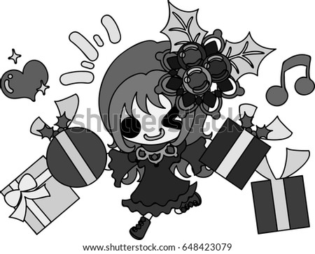 A cute Christmas illustration of a girl with wonderful presents