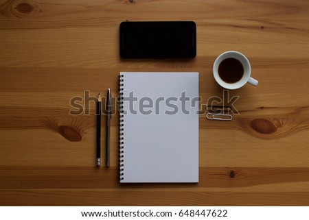 Office objects in wooden desk 