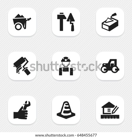 Set Of 9 Editable Construction Icons. Includes Symbols Such As Spatula, Construction Tools, Notice Object And More. Can Be Used For Web, Mobile, UI And Infographic Design.