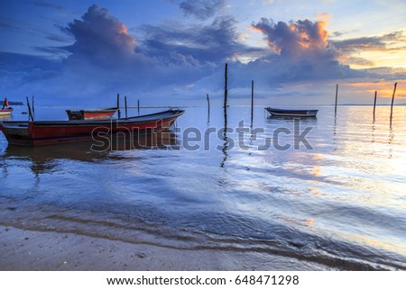 Fishermen boat and sunrise background part five