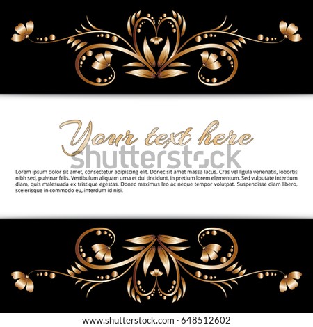 Bright golden frame of flowering flowers on a black background for the perfect design of your messages, greetings, and suggestions