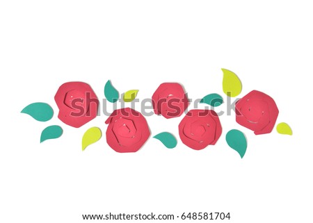 Red roses paper cut on white background - isolated