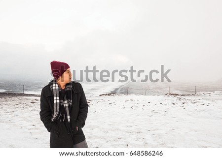 Dyrholaey view during winter which is small peninsula, or promontory located on the south coast village Vik Iceland