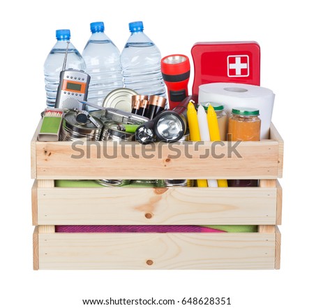 Objects useful in emergency situations such as natural disasters. Royalty-Free Stock Photo #648628351