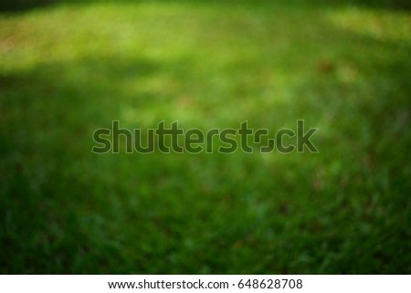 blurred image, green grass turf playground and sport field area used for abstract greenery background