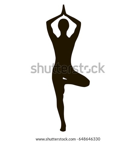 Yoga girl silhouette black and white tree pose asana