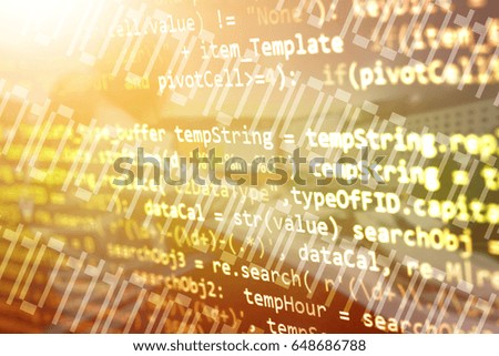 Software programming code screen of software developer. Software Programming Work Time. Code text written and created entirely by myself.
