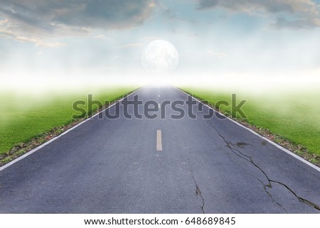 Asphalt road in fog, Highways road with blue skies and moon background.
