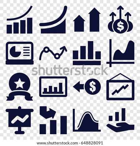 Increase icons set. set of 16 increase filled icons such as arrow up, graph, chart on display, graph on hand, chart, medal, money up, coin