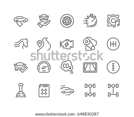 Simple Set of Car Features Related Vector Line Icons. 
Contains such Icons as Car Price Tag, Specifications, Fuel, Transmission Type and more.
Editable Stroke. 48x48 Pixel Perfect.