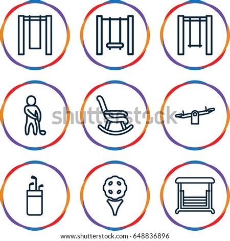 Swing icons set. set of 9 swing outline icons such as swing, golf player, rocking chair, golf